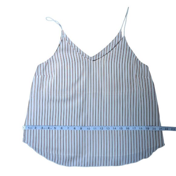 Forever 21 White V-Neck Tank Top with  Orange/Brown Stripes, Spaghetti Straps - Picture 3 of 6